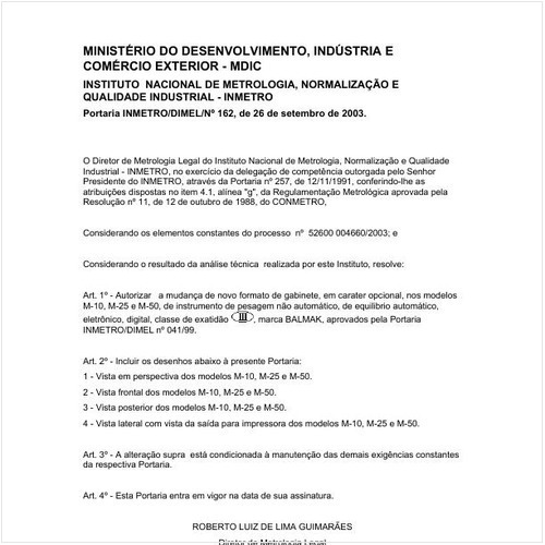 Portaria DIMEL/INMETRO 162:2003 - Situação: Em vigor