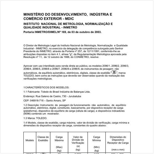Portaria DIMEL/INMETRO 169:2003 - Situação: Revisto