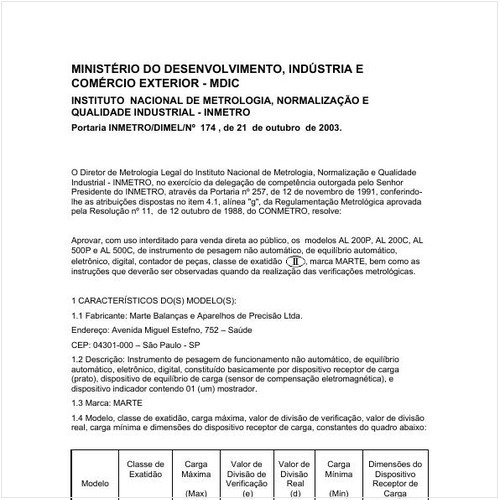 Portaria DIMEL/INMETRO 174:2003 - Situação: Revisto