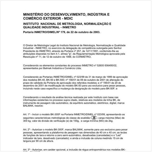Portaria DIMEL/INMETRO 179:2003 - Situação: Revisto