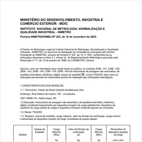 Portaria DIMEL/INMETRO 203:2003 - Situação: Revisto