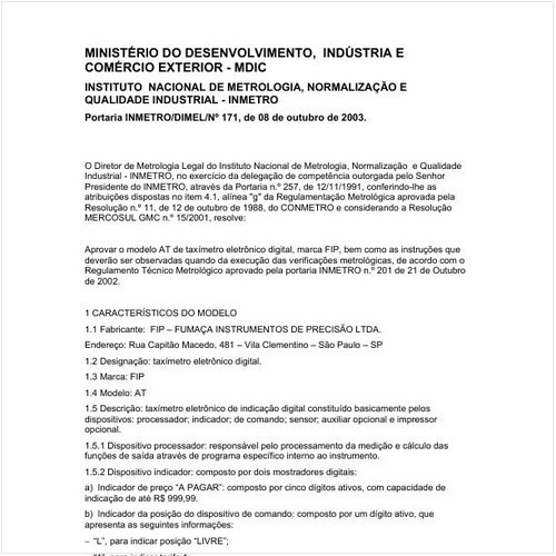 Portaria DIMEL/INMETRO 171:2003 - Situação: Revisto