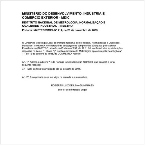 Portaria DIMEL/INMETRO 214:2003 - Situação: Revogado