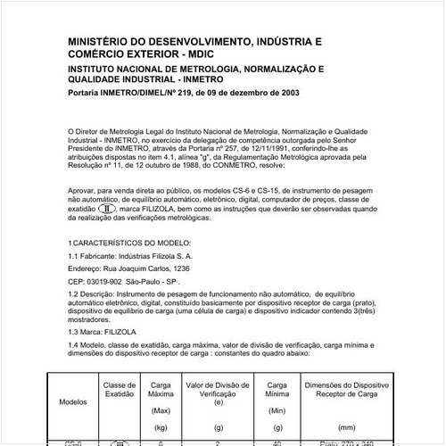 Portaria DIMEL/INMETRO 219:2003 - Situação: Revisto