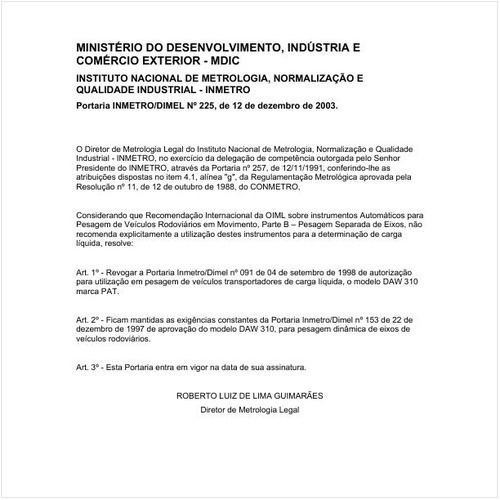 Portaria DIMEL/INMETRO 225:2003 - Situação: Em vigor