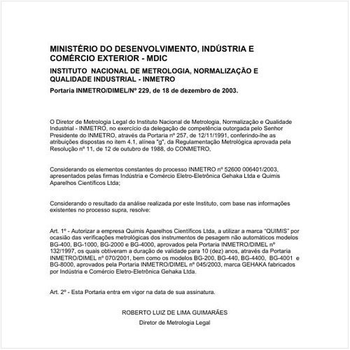 Portaria DIMEL/INMETRO 229:2003 - Situação: Em vigor