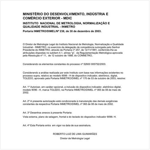 Portaria DIMEL/INMETRO 238:2003 - Situação: Em vigor
