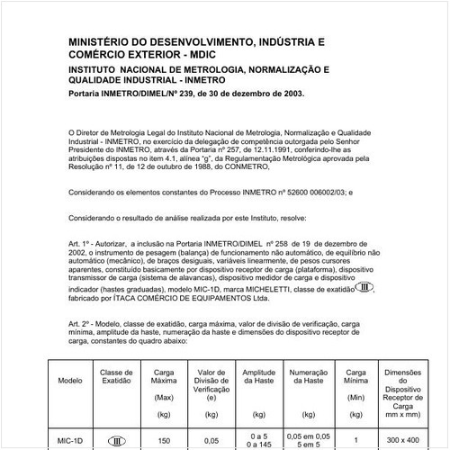 Portaria DIMEL/INMETRO 239:2003 - Situação: Em vigor