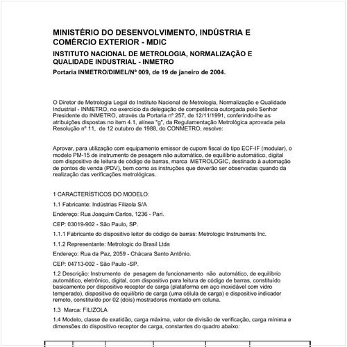 Portaria DIMEL/INMETRO 9:2004 - Situação: Revisto