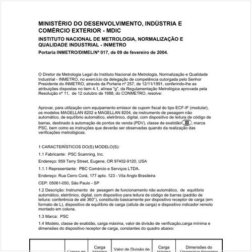 Portaria DIMEL/INMETRO 17:2004 - Situação: Revisto