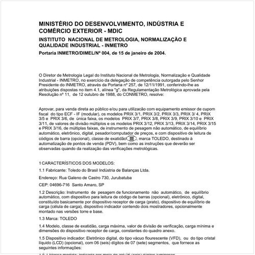 Portaria DIMEL/INMETRO 4:2004 - Situação: Revisto