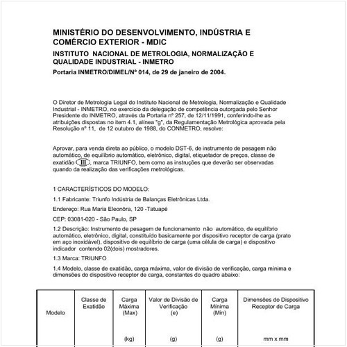 Portaria DIMEL/INMETRO 14:2004 - Situação: Revisto