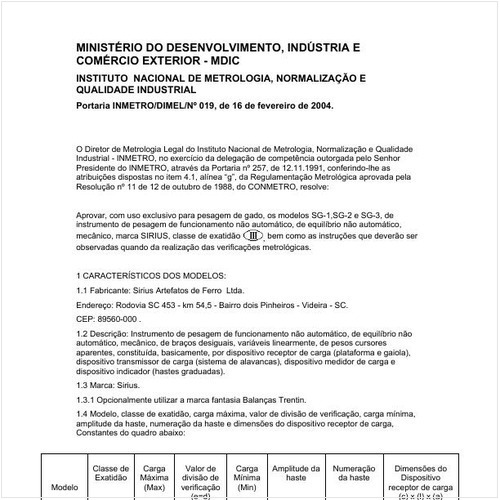 Portaria DIMEL/INMETRO 19:2004 - Situação: Revisto
