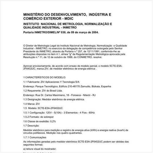 Portaria DIMEL/INMETRO 30:2004 - Situação: Em vigor