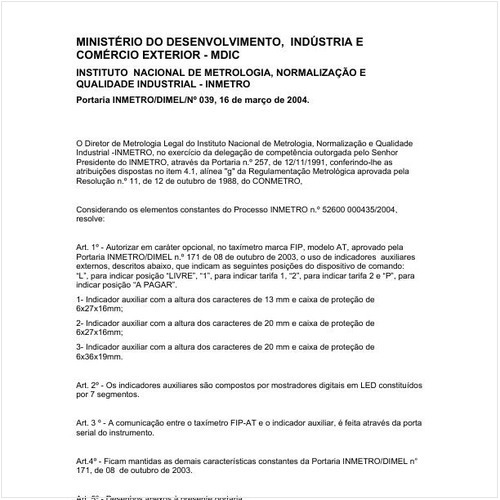 Portaria DIMEL/INMETRO 39:2004 - Situação: Em vigor