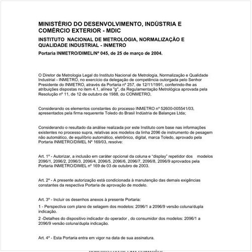 Portaria DIMEL/INMETRO 45:2004 - Situação: Revisto