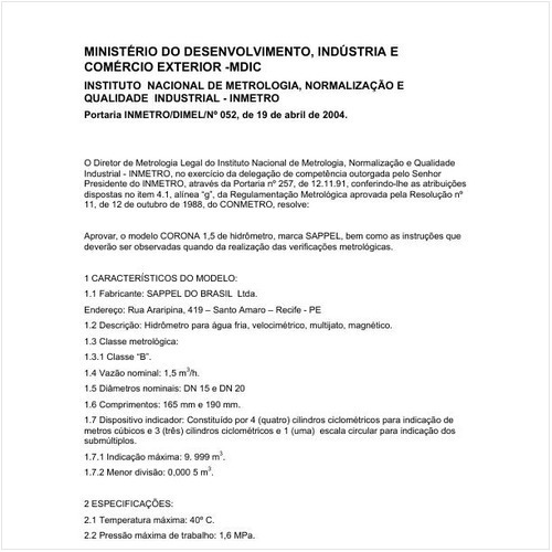 Portaria DIMEL/INMETRO 52:2004 - Situação: Revisto