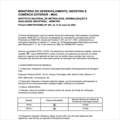 Portaria DIMEL/INMETRO 62:2004 - Situação: Revisto