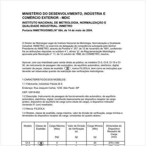Portaria DIMEL/INMETRO 64:2004 - Situação: Revisto