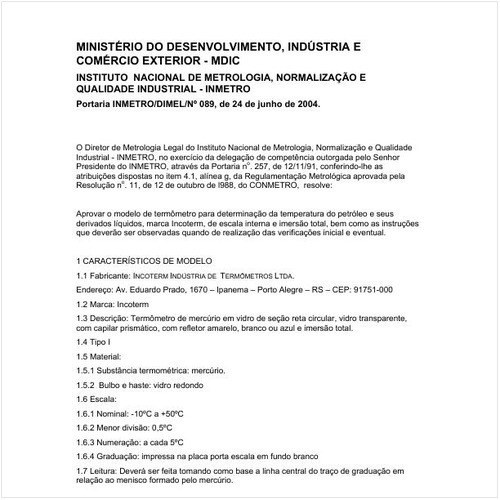Portaria DIMEL/INMETRO 89:2004 - Situação: Em vigor