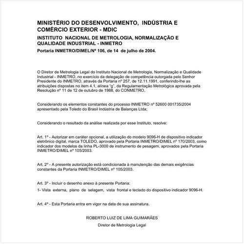 Portaria DIMEL/INMETRO 106:2004 - Situação: Em vigor