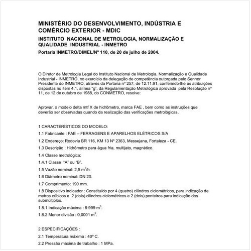 Portaria DIMEL/INMETRO 110:2004 - Situação: Revisto
