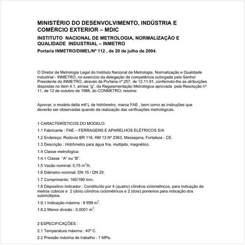 Portaria DIMEL/INMETRO 112:2004 - Situação: Revisto