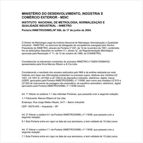 Portaria DIMEL/INMETRO 86:2004 - Situação: Em vigor