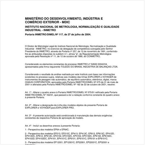 Portaria DIMEL/INMETRO 117:2004 - Situação: Em vigor