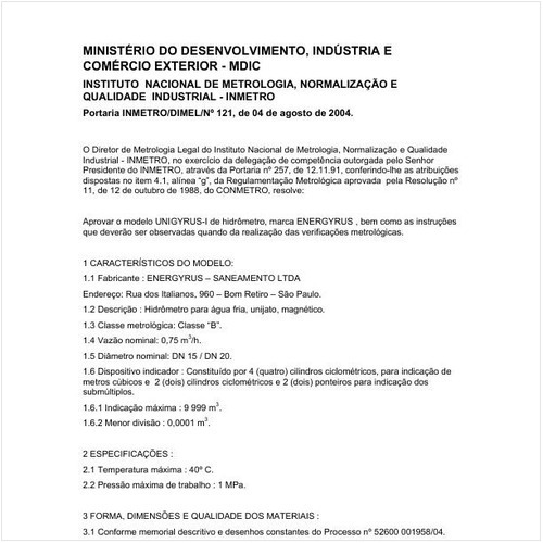 Portaria DIMEL/INMETRO 121:2004 - Situação: Revisto