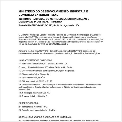 Portaria DIMEL/INMETRO 123:2004 - Situação: Revisto
