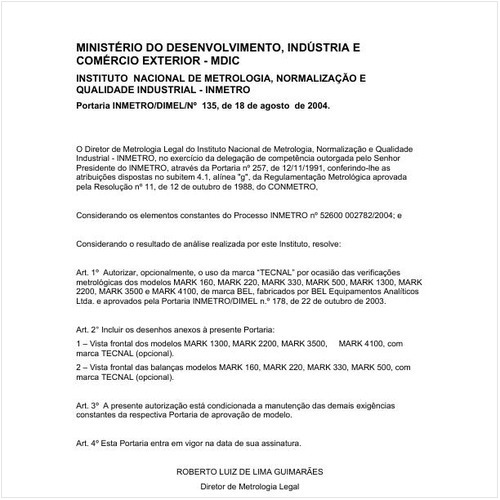 Portaria DIMEL/INMETRO 135:2004 - Situação: Em vigor