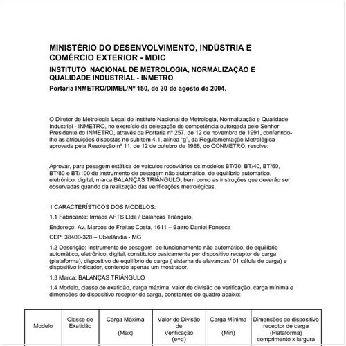 Portaria DIMEL/INMETRO 150:2004 - Situação: Em vigor