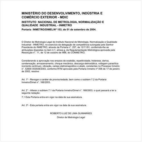 Portaria DIMEL/INMETRO 153:2004 - Situação: Em vigor