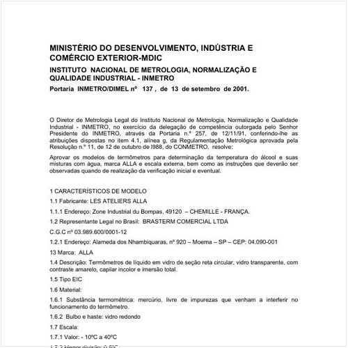 Portaria DIMEL/INMETRO 137:2001 - Situação: Revogado