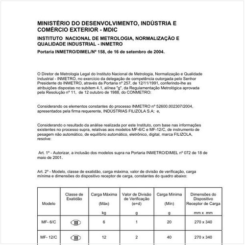 Portaria DIMEL/INMETRO 158:2004 - Situação: Revisto
