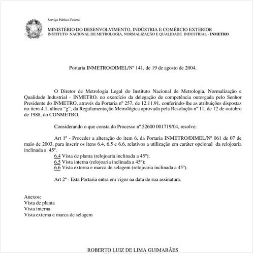 Portaria DIMEL/INMETRO 141:2004 - Situação: Em vigor