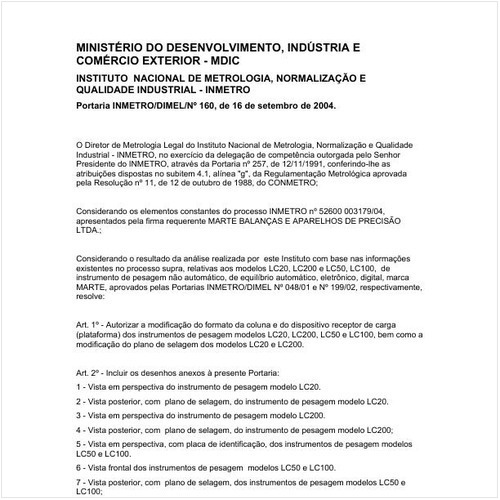 Portaria DIMEL/INMETRO 160:2004 - Situação: Em vigor