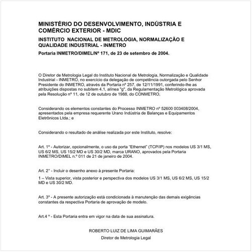 Portaria DIMEL/INMETRO 171:2004 - Situação: Em vigor