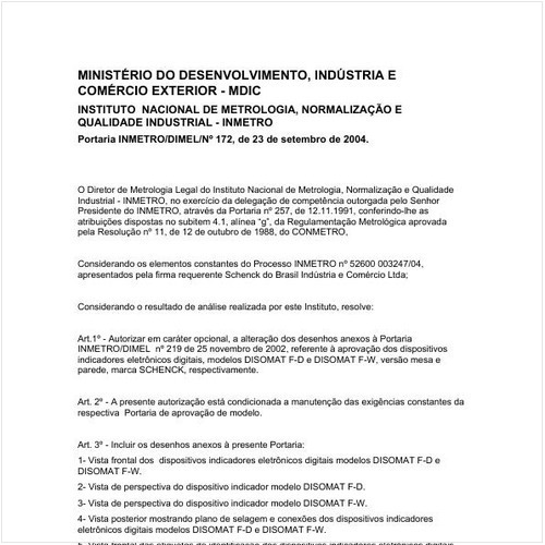 Portaria DIMEL/INMETRO 172:2004 - Situação: Em vigor