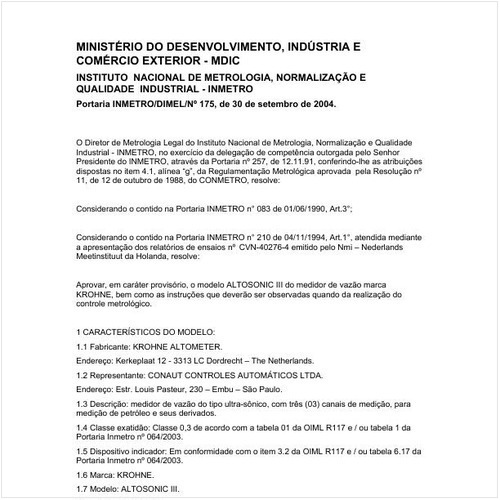 Portaria DIMEL/INMETRO 175:2004 - Situação: Em vigor