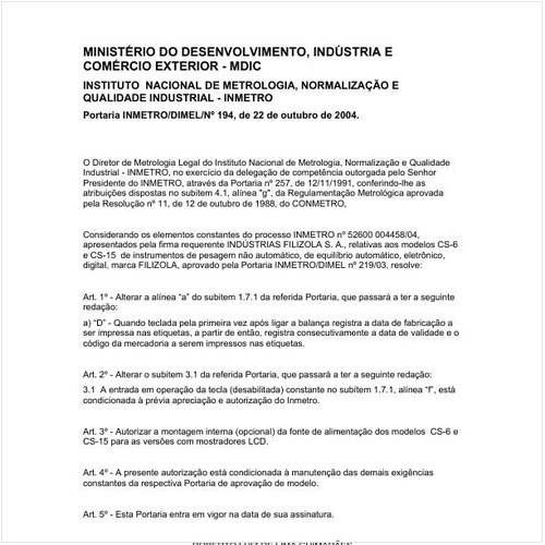 Portaria DIMEL/INMETRO 194:2004 - Situação: Em vigor