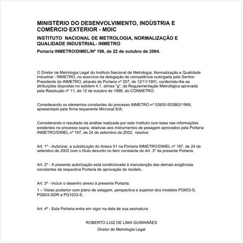 Portaria DIMEL/INMETRO 198:2004 - Situação: Em vigor