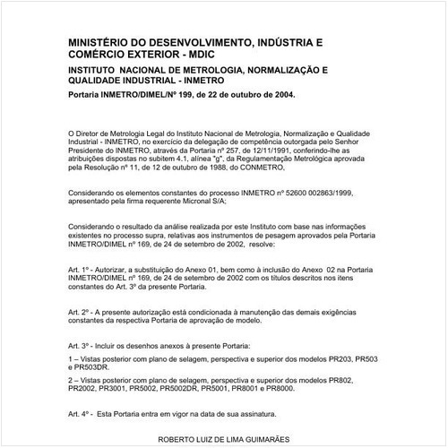 Portaria DIMEL/INMETRO 199:2004 - Situação: Em vigor