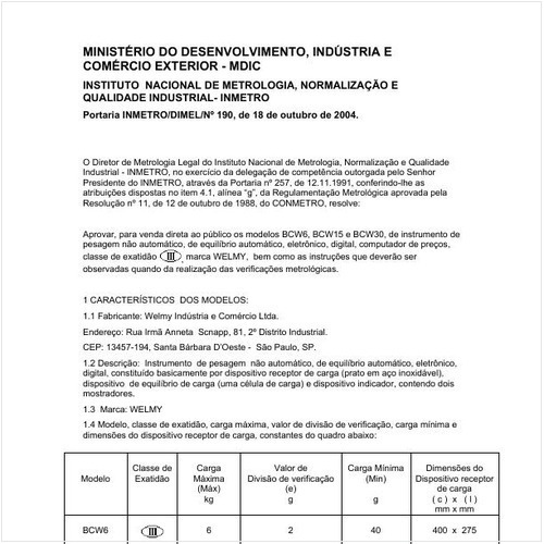 Portaria DIMEL/INMETRO 190:2004 - Situação: Revisto
