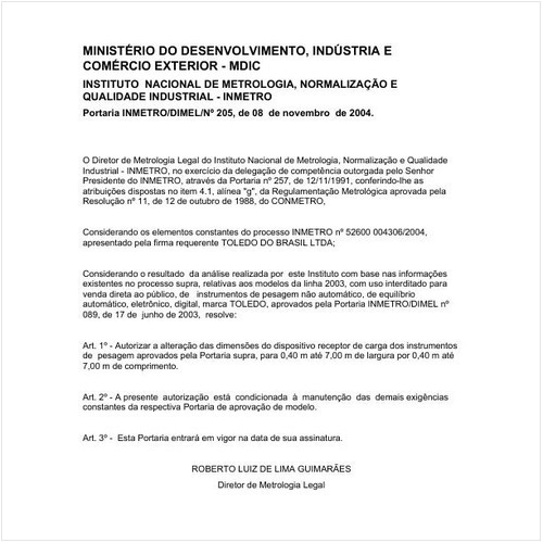 Portaria DIMEL/INMETRO 205:2004 - Situação: Em vigor