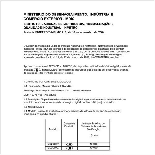 Portaria DIMEL/INMETRO 216:2004 - Situação: Em vigor