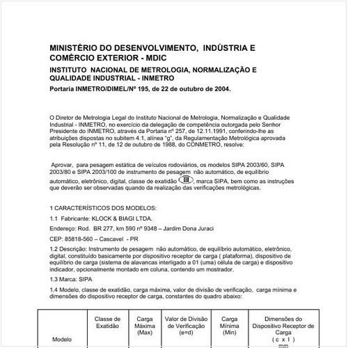 Portaria DIMEL/INMETRO 195:2004 - Situação: Em vigor