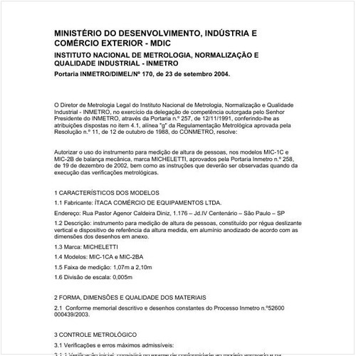 Portaria DIMEL/INMETRO 170:2004 - Situação: Revisto