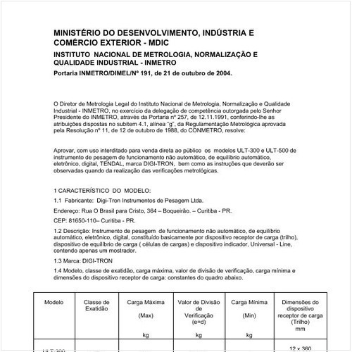 Portaria DIMEL/INMETRO 191:2004 - Situação: Revisto